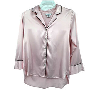 Natori Women Pink Button‎ Down Satin Long Sleeve Pajama Top Size Small